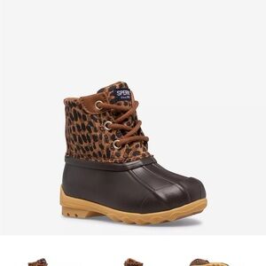 Sperry Kids Leopard Print Duck Boots - Brown and Tan
